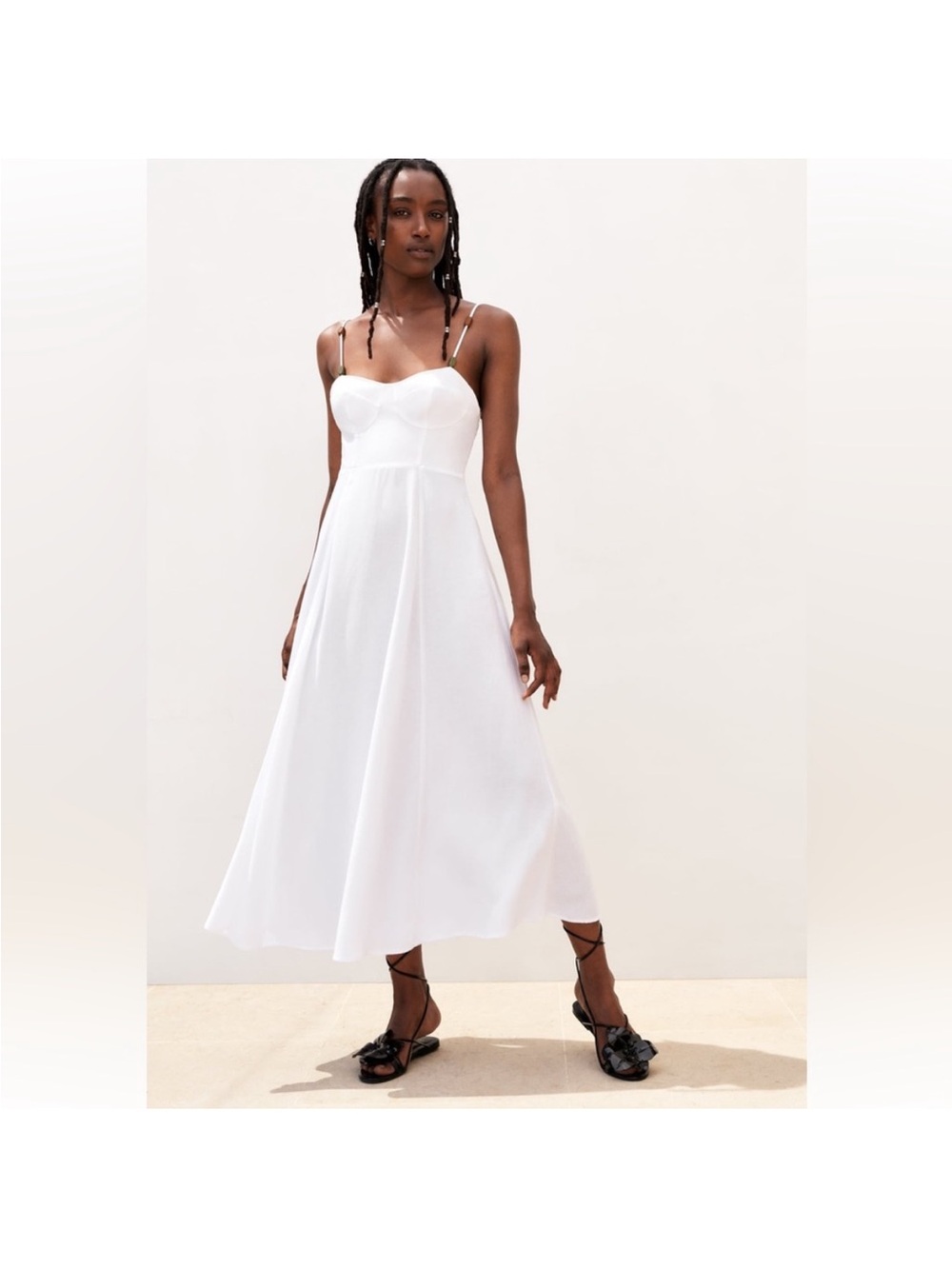 ZARA small-White Spaghetti-Strap Midi Dress worn for a trip, never worn again.